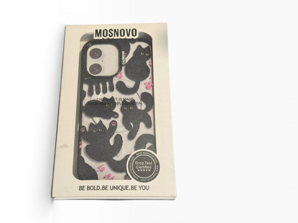 MOSNOVO iPhone 16 MagSafe Case Black Fluffy Cat Clear Shockproof New Open Box